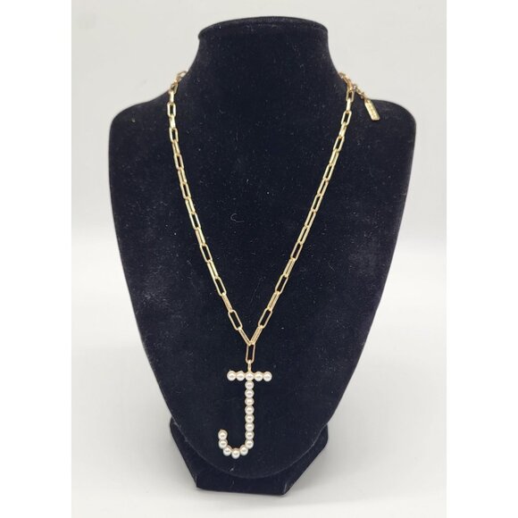 Baublebar Sugarfix Gold Tone Chain Necklace Pearl Initial Necklace Letter J - Picture 1 of 10